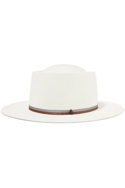 Shop Maison Michel Sonja Silk Satin-trimmed Woven Straw Hat In White