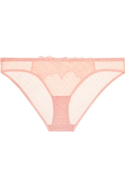 Shop Yasmine Eslami Morgane Stretch Point D'esprit Tulle And Lace Briefs In Antique Rose