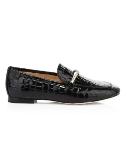 Shop Kate Spade Lana Croc-embossed Leather Loafers In Black