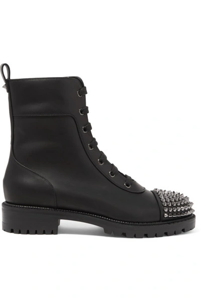 Shop Christian Louboutin Spiked Leather Ankle Boots In Black
