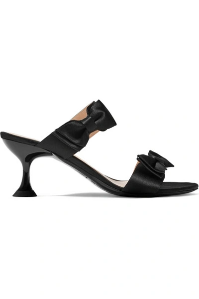 Shop Staud Bowie Bow-embellished Satin Mules In Black