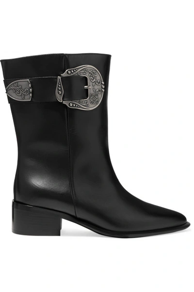 Shop Loewe Buckled Leather Ankle Boots In Black