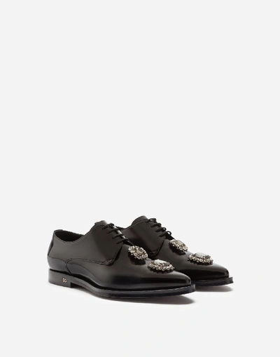 Shop Dolce & Gabbana Polished Calfskin Derby With Bejeweled Embroidery In Black