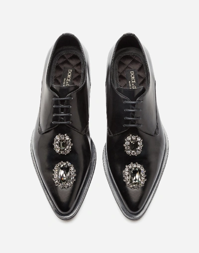 Shop Dolce & Gabbana Polished Calfskin Derby With Bejeweled Embroidery In Black