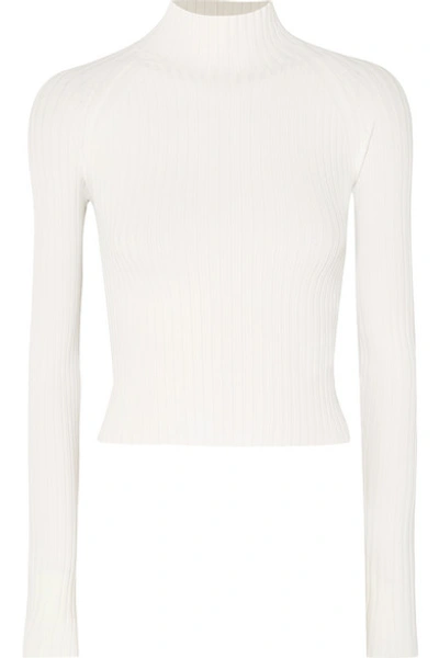 Shop Dion Lee Twisted Cutout Ribbed-knit Top In Ivory