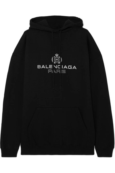 Shop Balenciaga Oversized Printed Cotton-jersey Hoodie In Black