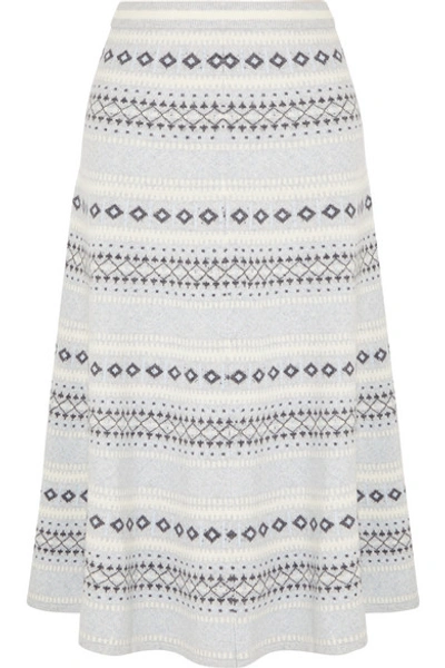 Shop Adam Lippes Fair Isle Knitted Midi Skirt In Light Gray