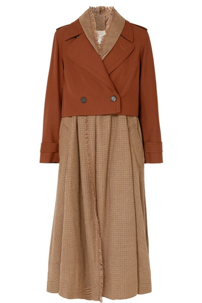 Shop Chloé Layered Houndstooth Wool Trench Coat In Brown