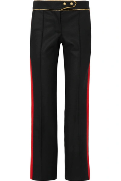 Shop Paco Rabanne Striped Wool-blend Straight-leg Pants In Black