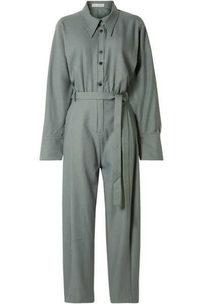 Shop Palmer Harding Solo Belted Twill Jumpsuit In Gray Green