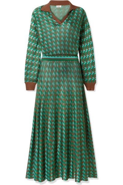 Shop Rixo London Annie Houndstooth Knitted Midi Dress In Green