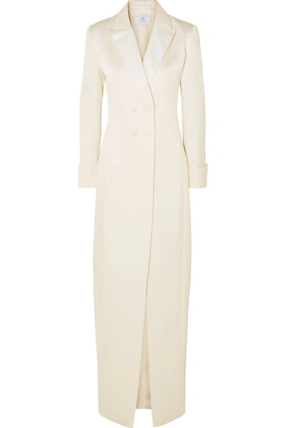 Shop Rebecca De Ravenel Satin-trimmed Silk And Wool-blend Jacquard Gown In Ivory