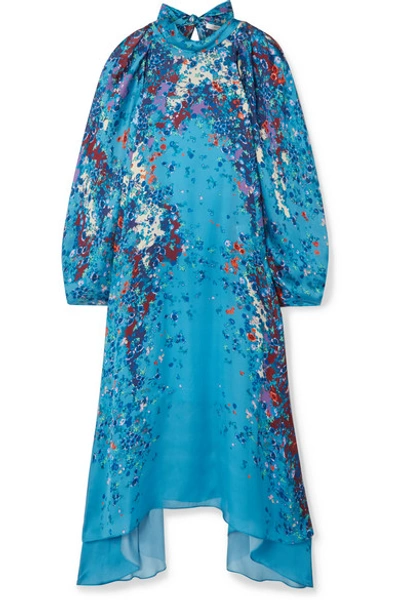 Shop Givenchy Floral-print Silk-satin Midi Dress In Blue