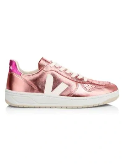 Shop Veja Women's V-10 Metallic Leather Sneakers In Light Pink