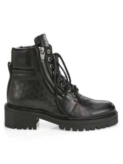 Shop Balmain Allover Monogram Leather Army Boots In Black