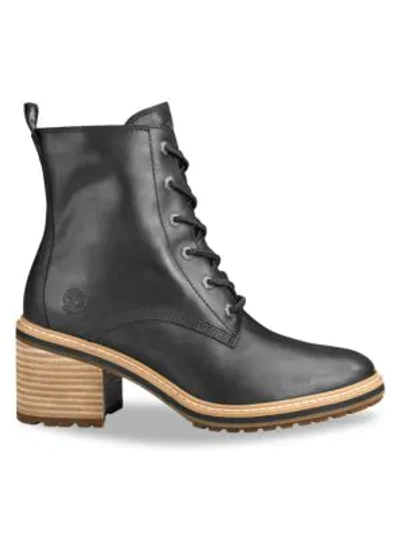 Shop Timberland Women's Sienna Leather Combat Boots In Jet Black