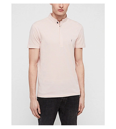 Shop Allsaints Grail Cotton-jersey Polo Shirt In Bleach Pink
