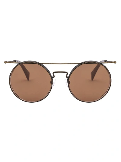 Shop Yohji Yamamoto Sunglasses In Dirty Gold Brown