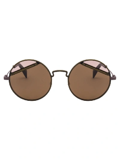 Shop Yohji Yamamoto Sunglasses In Gold Brown