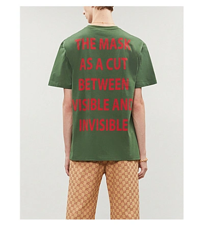 Shop Gucci Manifesto Mask-print Cotton-jersey T-shirt In Green+red