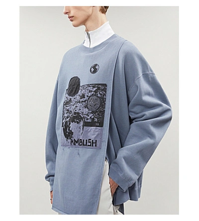 Shop Ambush Graphic-print Cotton-jersey Sweatshirt In Blue