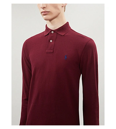 Shop Polo Ralph Lauren Logo-embroidered Slim-fit Cotton-piqué Polo Shirt In Red