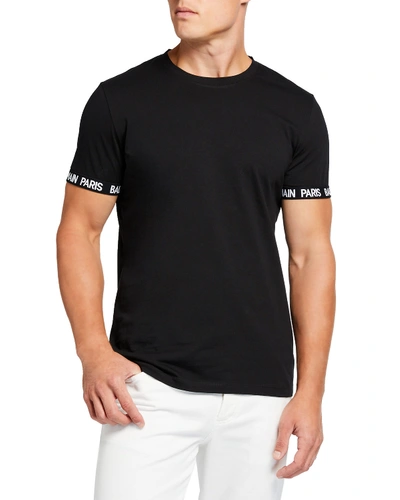 Shop Balmain Men's Crewneck T-shirt W/ Logo Print In Black