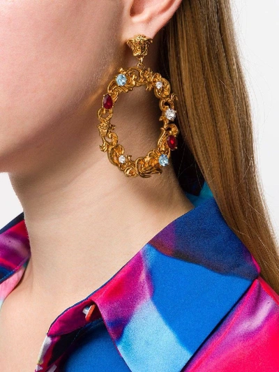 Shop Versace Baroque Embellished Hoop Earrings