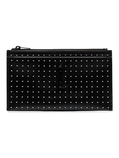 Shop Saint Laurent Polka Dot Wallet In Black