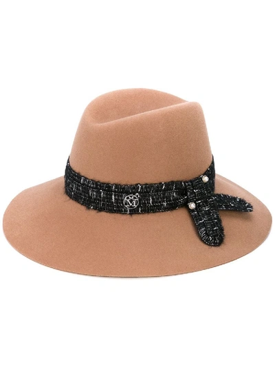 Shop Maison Michel Kate Wool And Pearl Fedora Hat In Brown