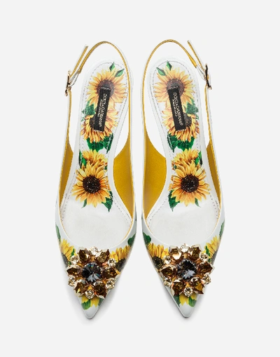 Shop Dolce & Gabbana Sunflower-print Calfskin Slingbacks With Brooch Detail In Floral Print