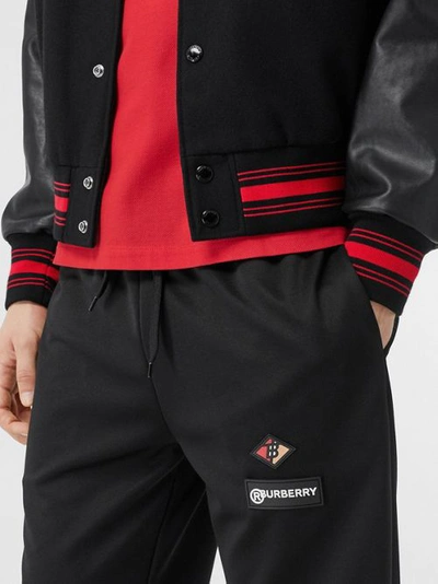 Shop Burberry Contrast Sleeve Logo Graphic Wool Bomber Jacket In Black