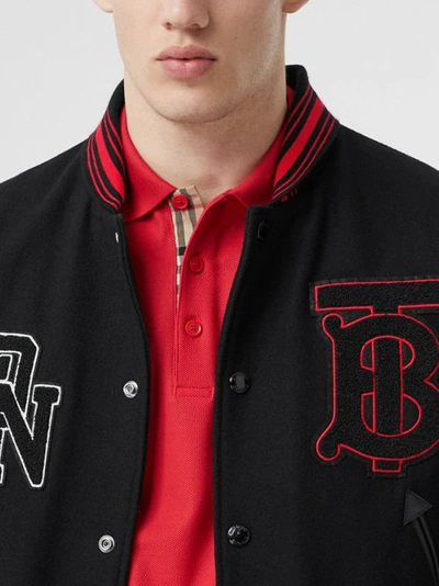 Shop Burberry Contrast Sleeve Logo Graphic Wool Bomber Jacket In Black