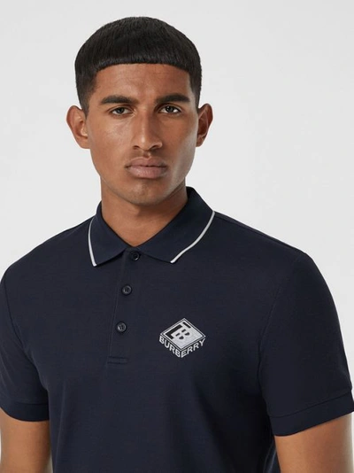 Shop Burberry Logo Graphic Cotton Piqué Polo Shirt In Navy