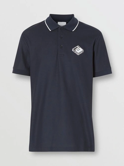 Shop Burberry Logo Graphic Cotton Piqué Polo Shirt In Navy