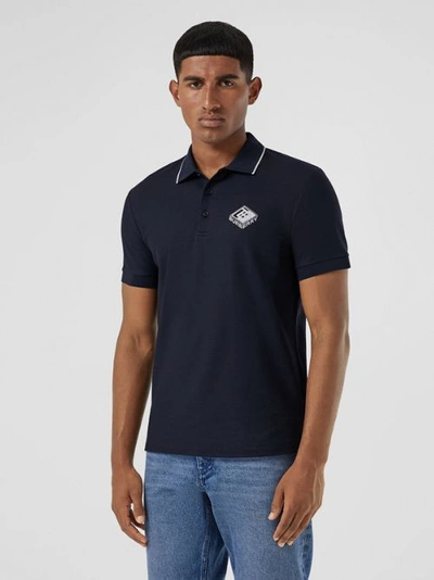 Shop Burberry Logo Graphic Cotton Piqué Polo Shirt In Navy