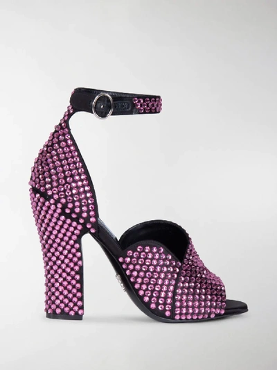 Shop Prada Crystal Embellished Sandals In Pink