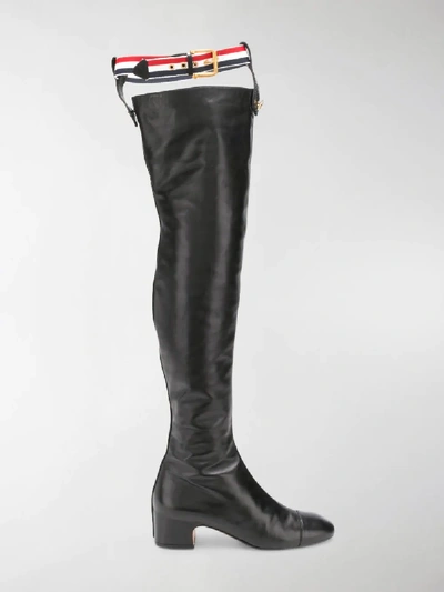 Shop Thom Browne Rwb-stripe Suspender Boots In Black