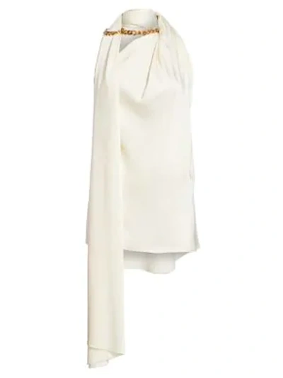 Shop Oscar De La Renta Crossover Neck Chain Blouse In Cream