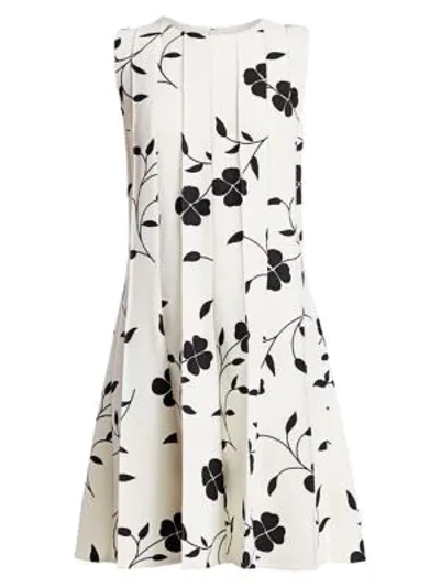 Shop Oscar De La Renta Sleeveless Pleated Mini Dress In Ivory