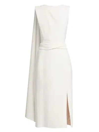 Shop Oscar De La Renta Sleeveless Draped Pencil Dress In Ivory