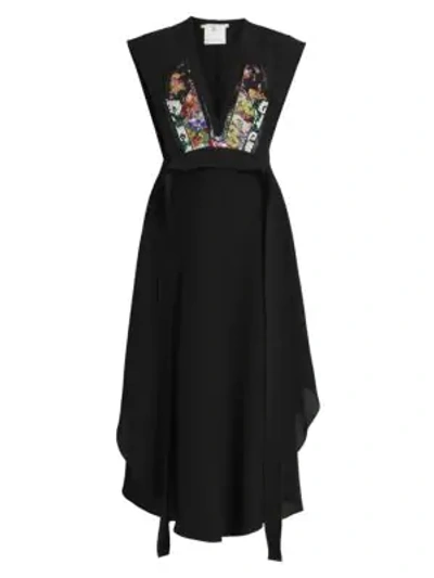 Shop Stella Mccartney Tapestry Appliqué Silk Midi Dress In Black