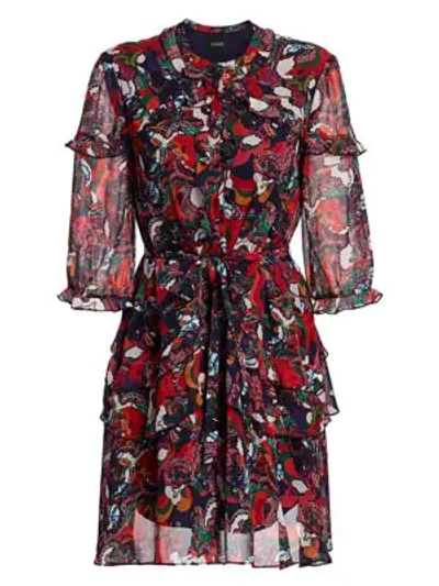 Shop Saloni Tilly Paisley Multicolor Print Silk A-line Shirtdress In Swirling Clouds