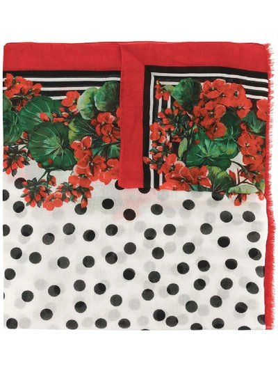 Shop Dolce & Gabbana Scarf 135x200 In Gerani/pois F.bianco