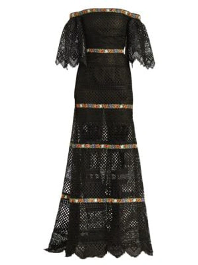 Shop Carolina Herrera Women's Embroidered Off-the-shoulder Gown In Black