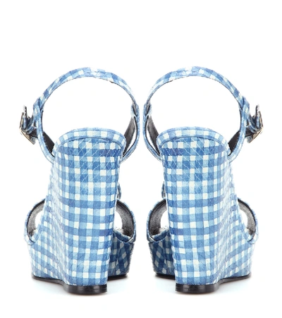 Shop Roger Vivier Chips Printed Embossed Leather Wedge Sandals In Blue