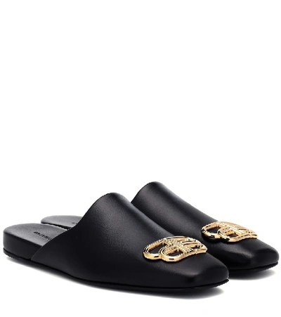 Shop Balenciaga Cosy Bb Leather Slippers In Black/gold