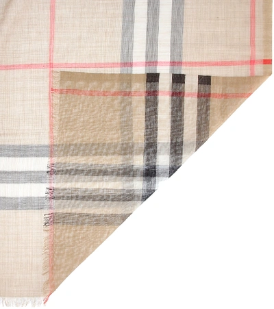 Shop Burberry Checked Wool And Silk Scarf In Archive Biege