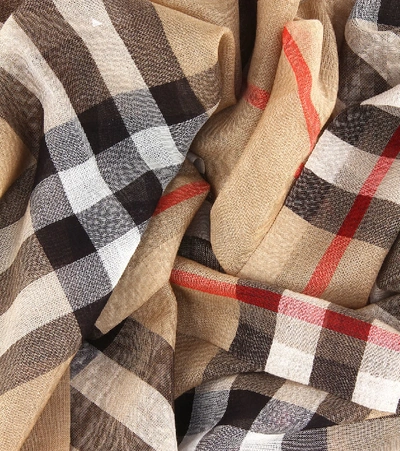 Shop Burberry Checked Wool And Silk Scarf In Archive Biege