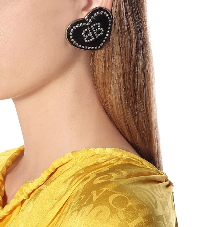 Shop Balenciaga Crush Embellished Brass Earrings In Black